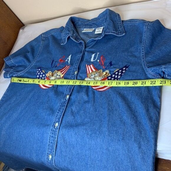 Vintage Cat & USA Embroidered Denim Shirt Size Large - Picture 8 of 9